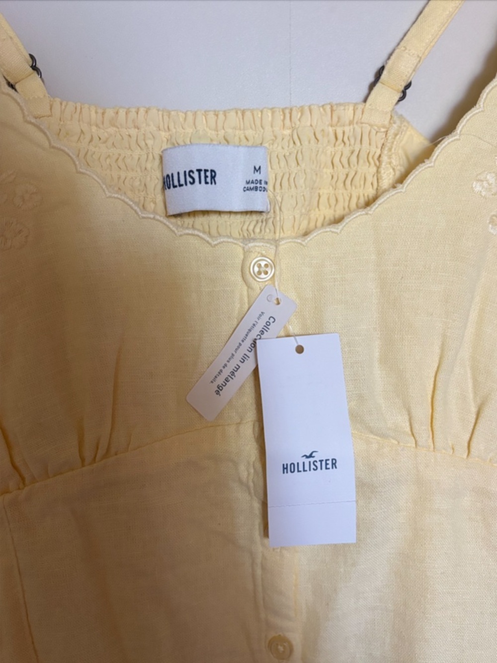 NWT Hollister Yellow Embroidered Linen-Blend Tank Top | Size Medium - Picture 3 of 3
